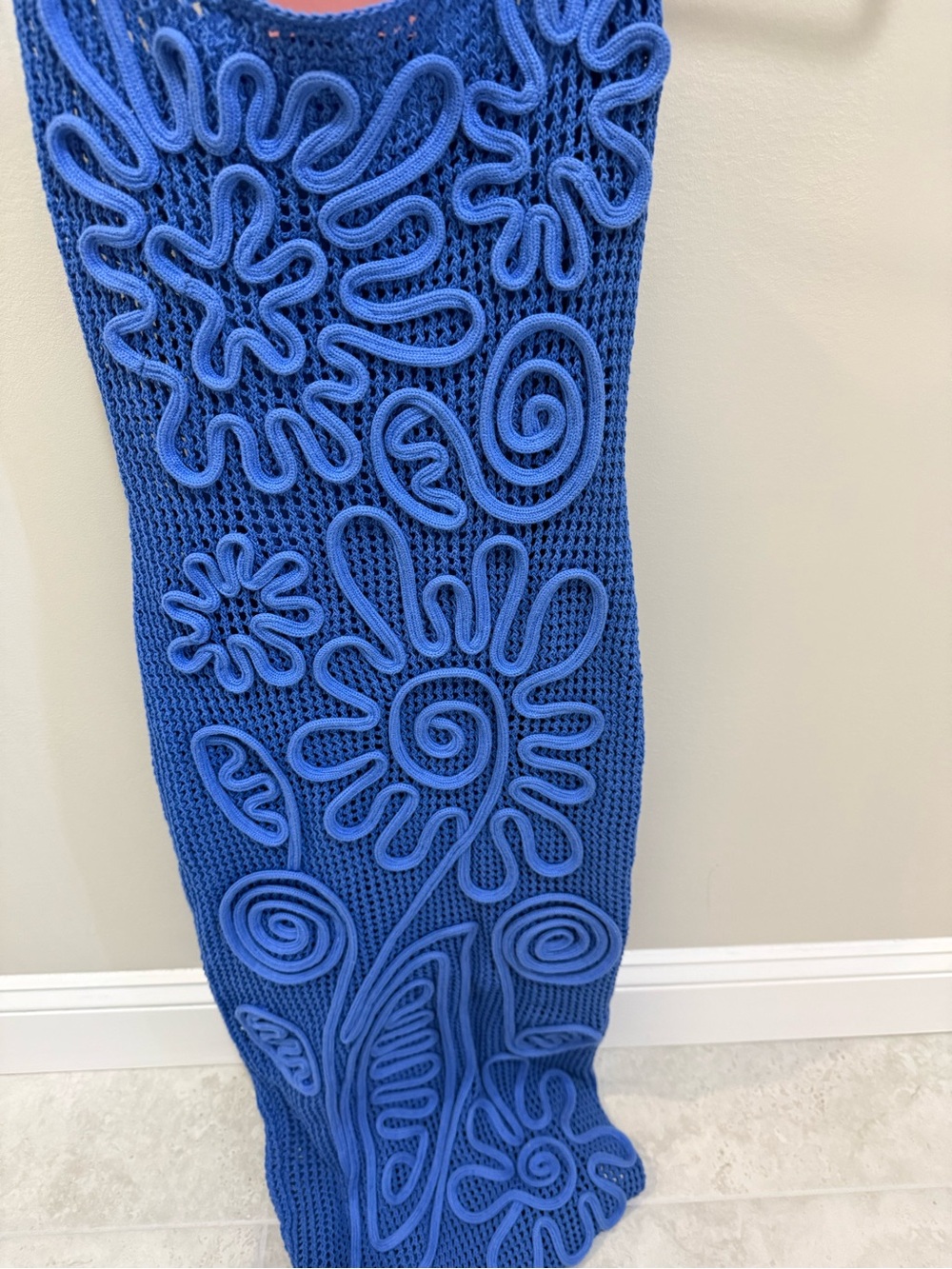 Blue Crochet Midi Dress with Floral Motif - Picture 4 of 4